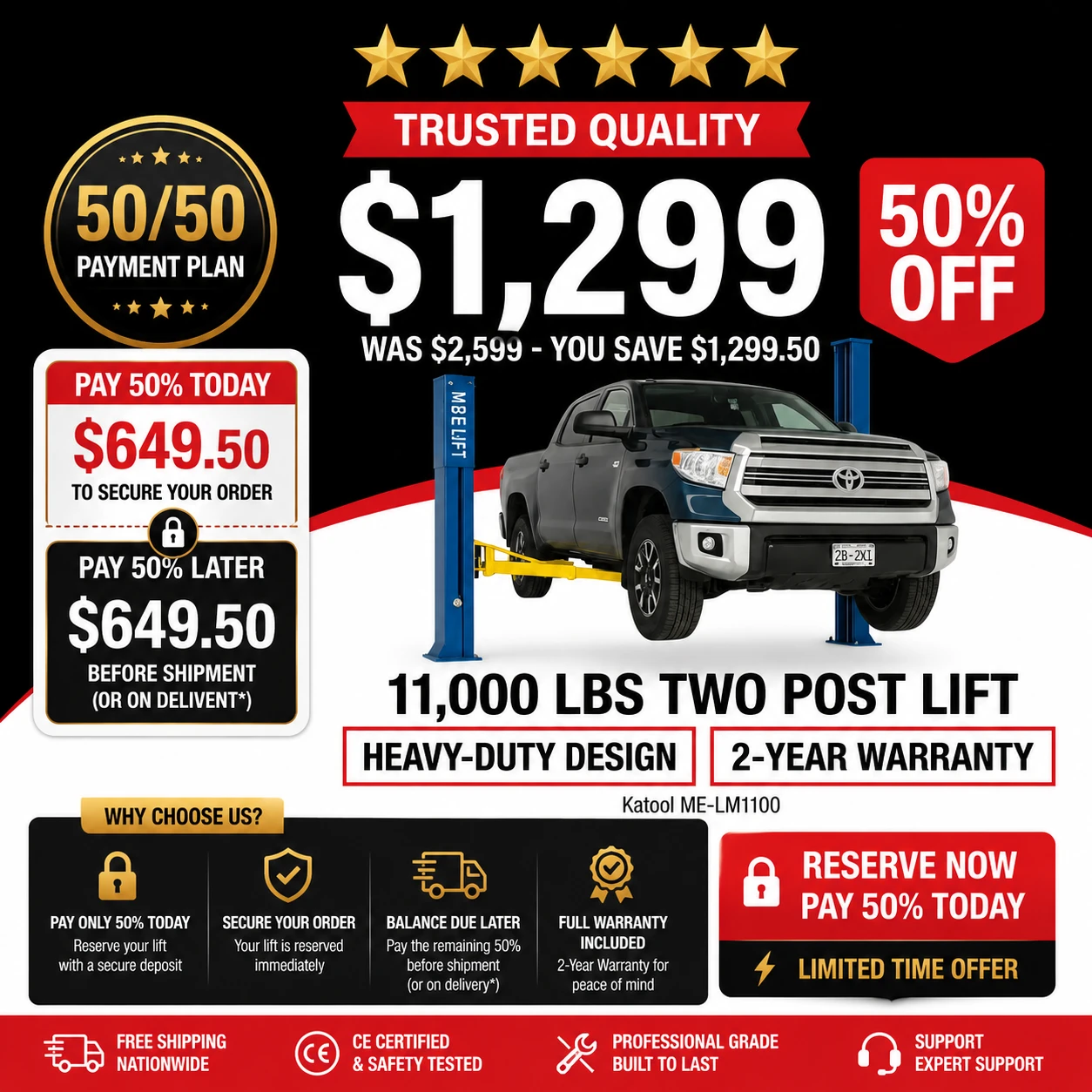 Katool ME-LM1100 — 50/50 Payment Plan, $649.50 today, $649.50 before shipment